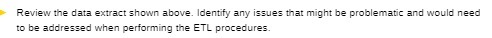 Review the data extract shown above. Identify any issues that might