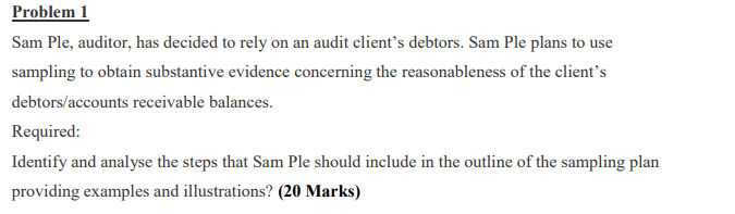  Problem 1 Sam Ple, auditor, has decided to rely on an