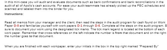 In this mini-case you will audit and evaluate documents such as