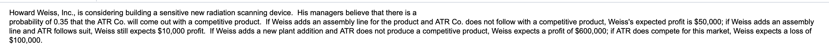 Please show steps. Howard Weiss, Inc., is considering building a sensitive new