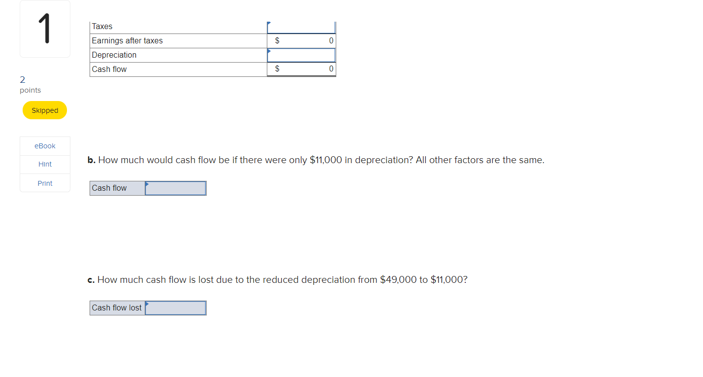 Print Assume a corporation has earnings before depreciation and taxes of $111,000,
