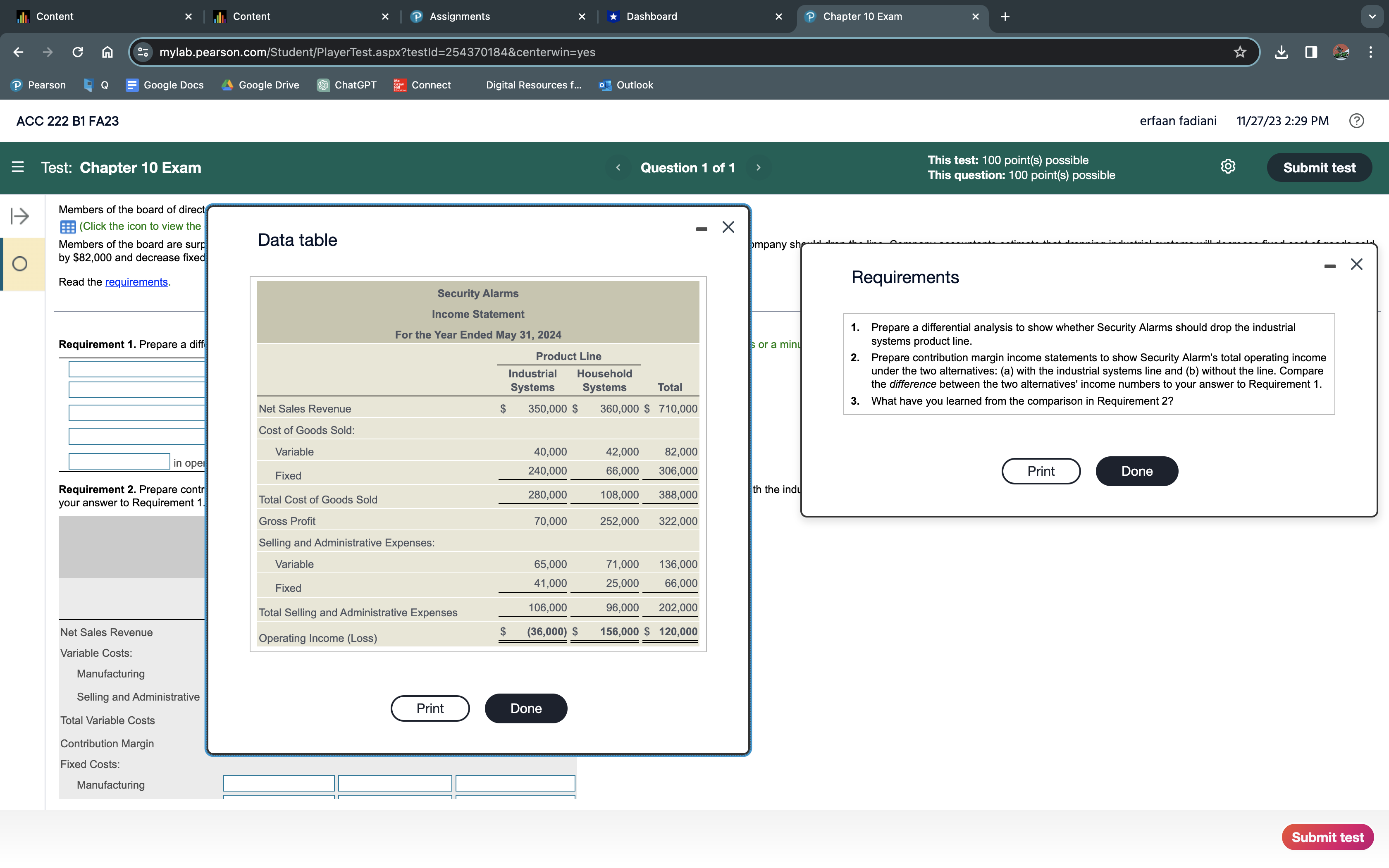 Content Content X P Assignments *Dashboard X P Chapter 10 Exam