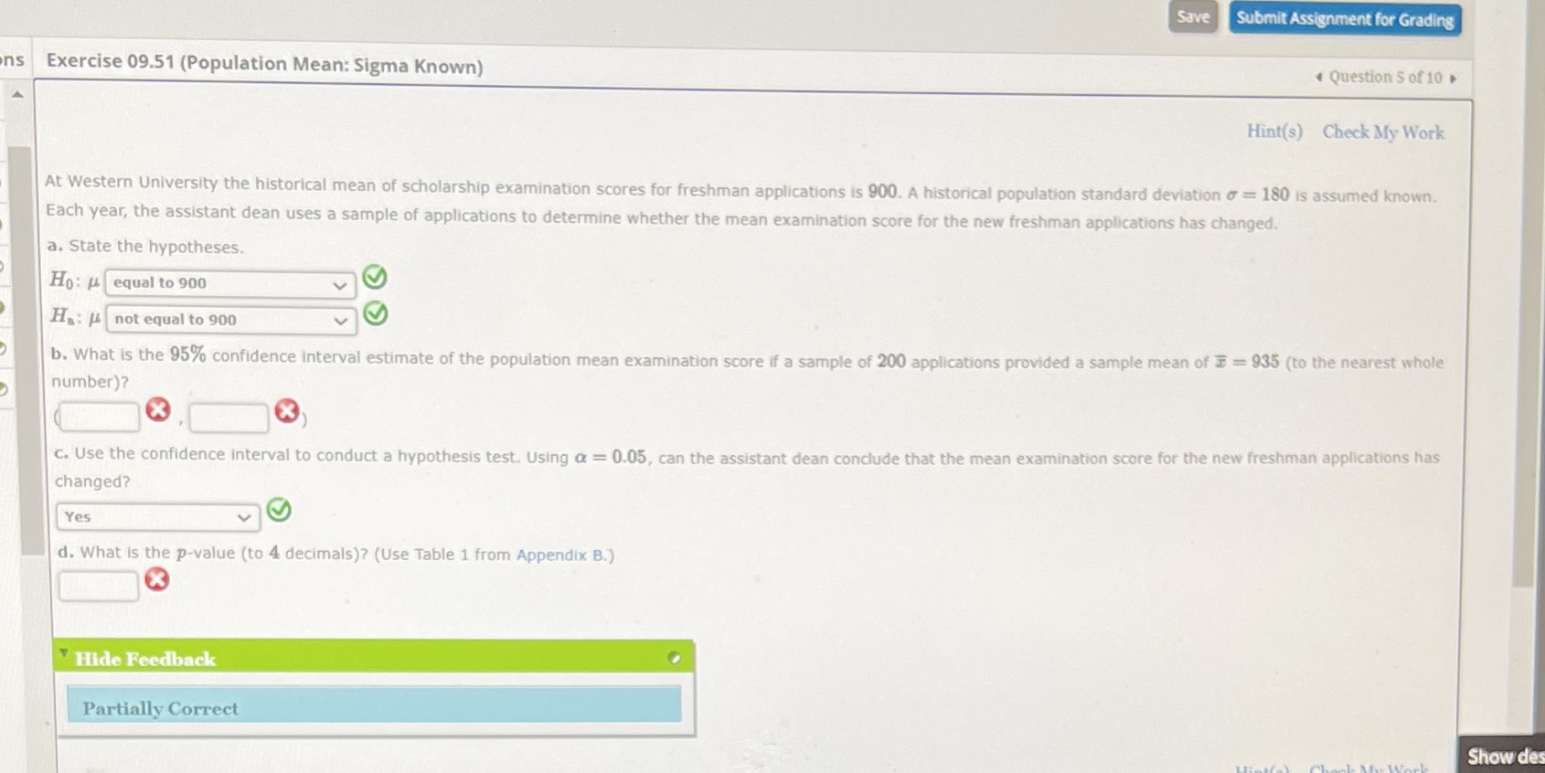  Save Submit Assignment for Grading ns Exercise 09.51 (Population Mean: Sigma