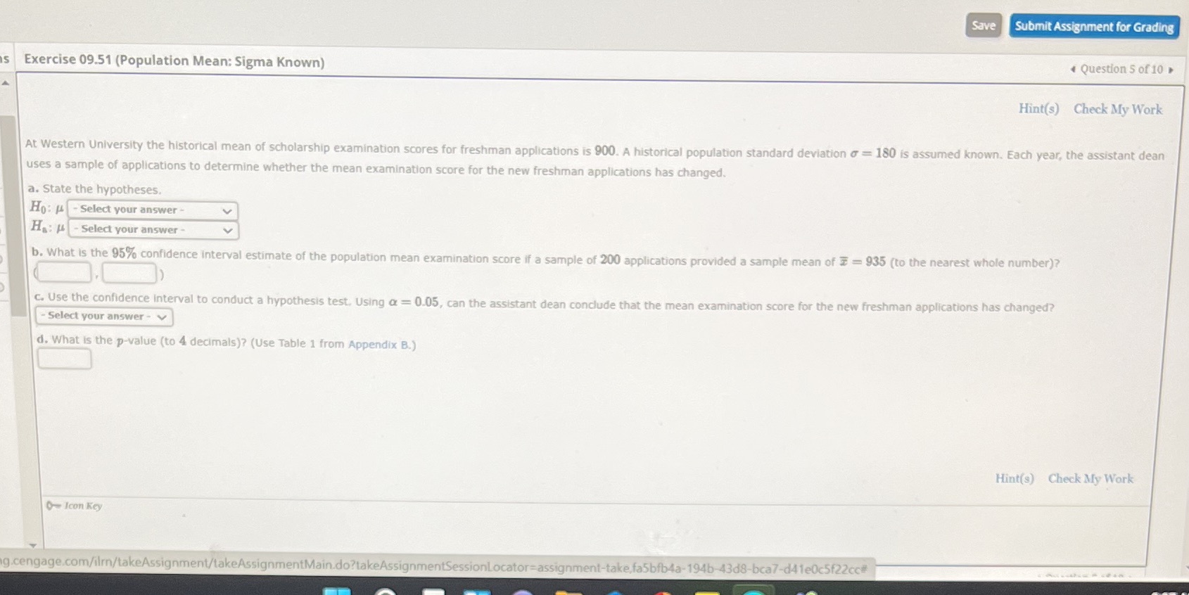  Save Submit Assignment for Grading S Exercise 09.51 (Population Mean: Sigma