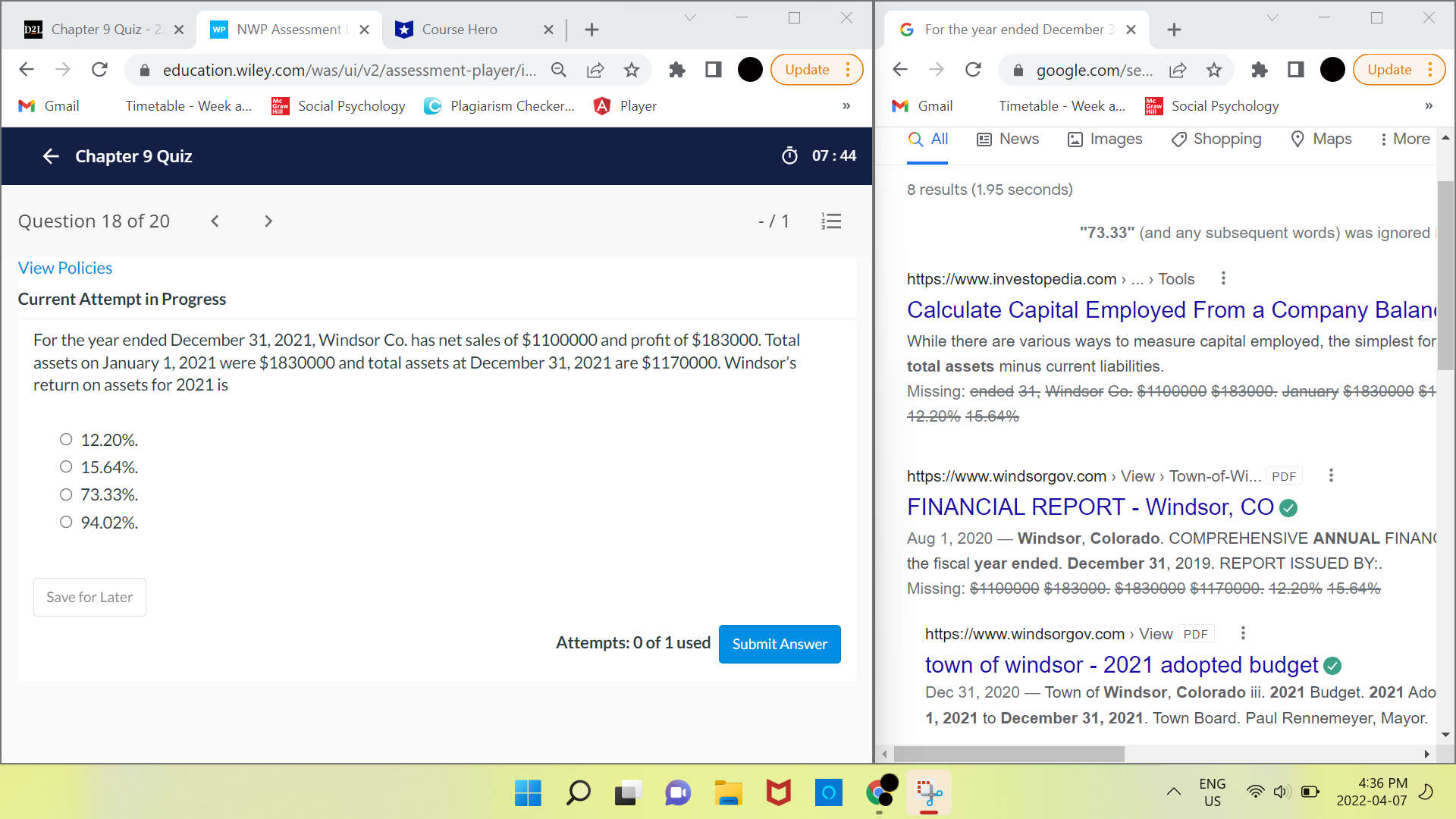  V X V X D2L Chapter 9 Quiz - 2. X