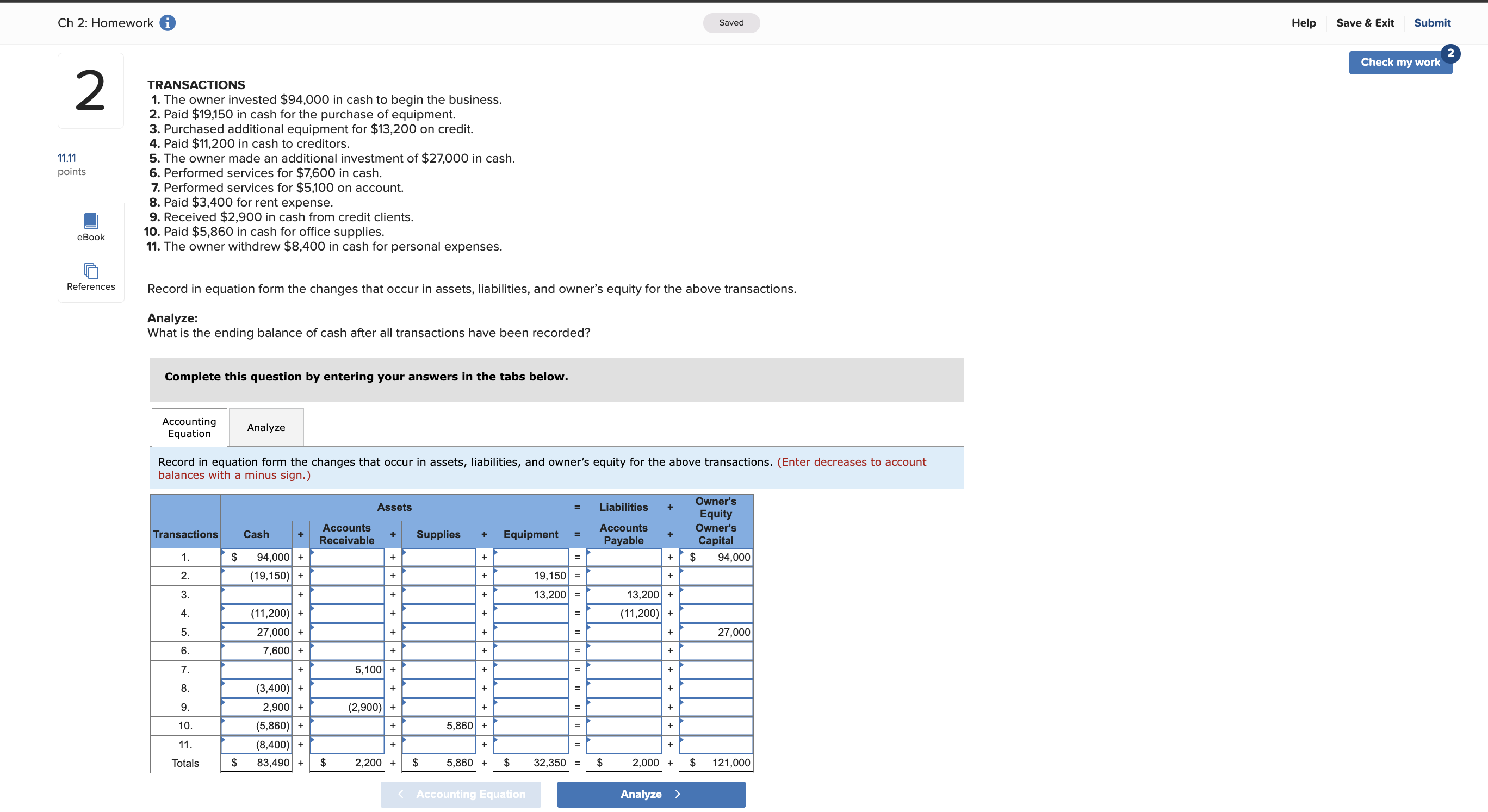  Ch 2: Homework i Saved Help Save & Exit Submit Check