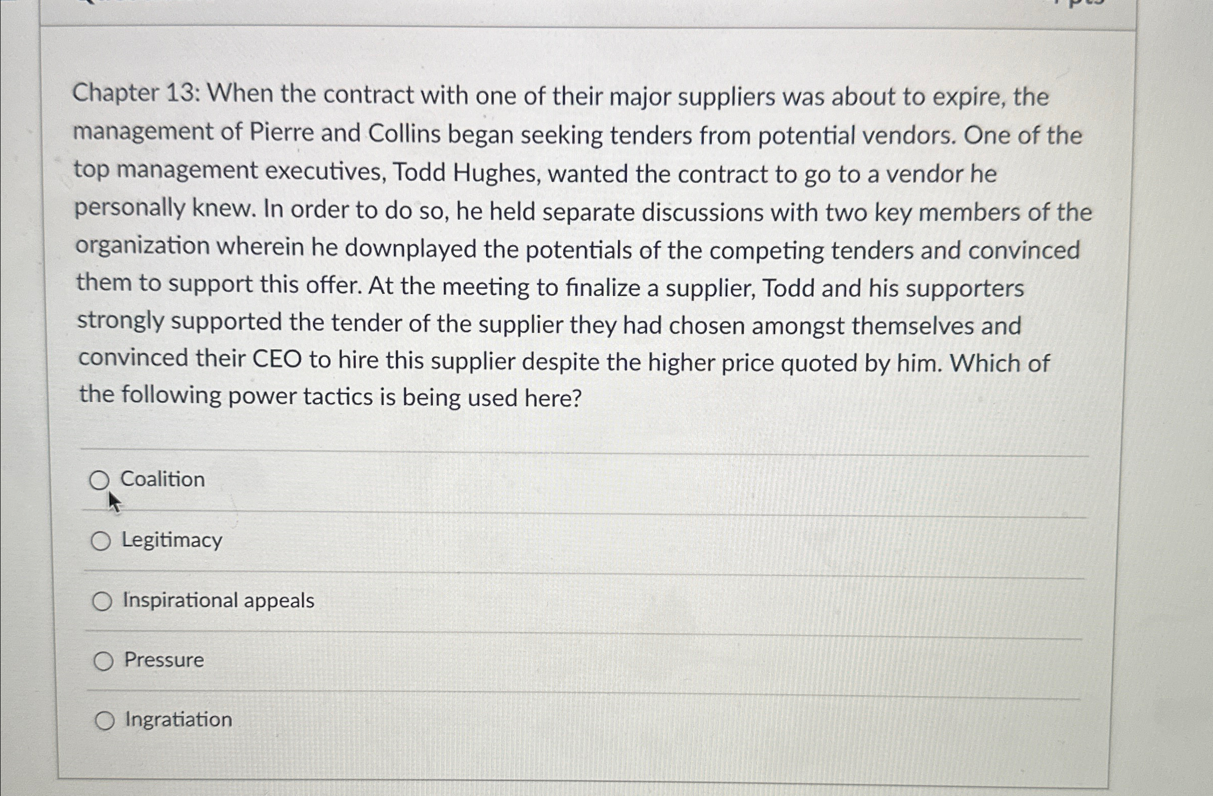  Chapter 13: When the contract with one of their major suppliers