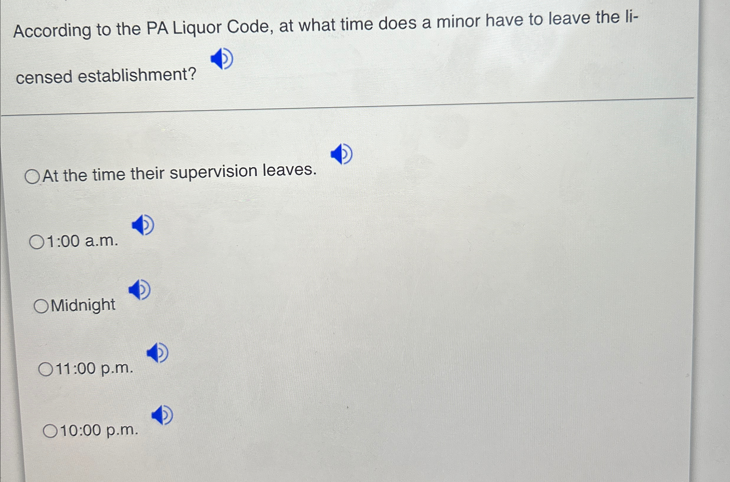  According to the PA Liquor Code, at what time does a