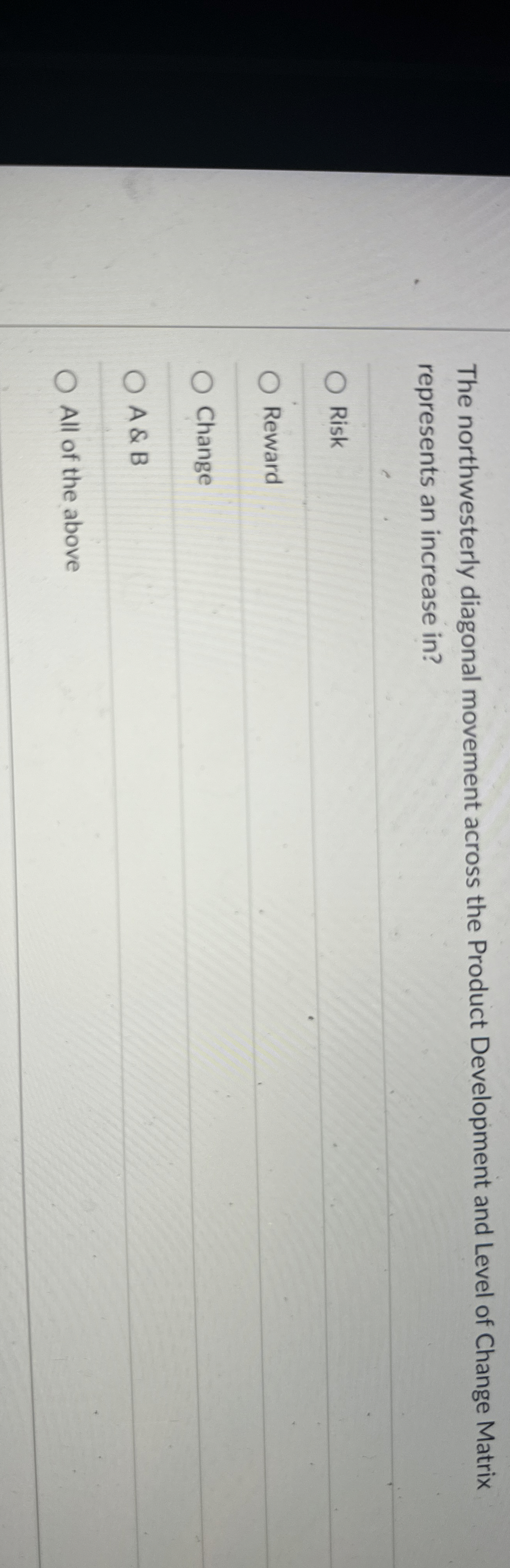  The northwesterly diagonal movement across the Product Development and Level of