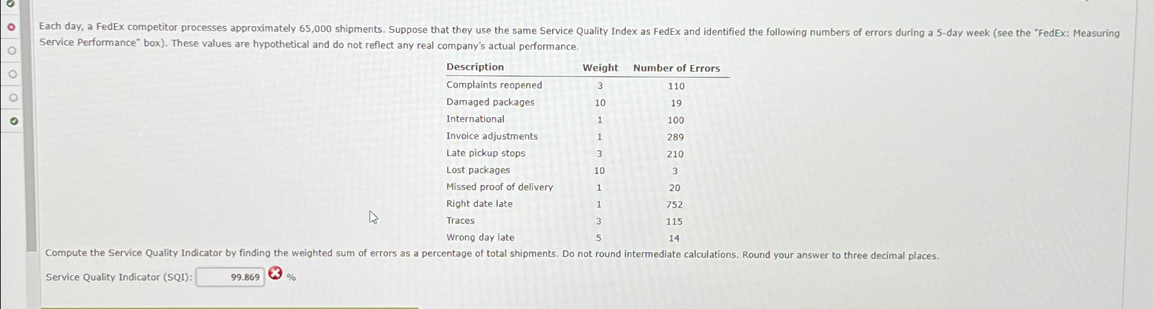  Service Performance ?** box). These values are hypothetical and do not