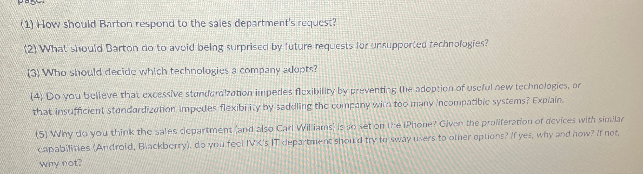  (1) How should Barton respond to the sales department's request? (2)