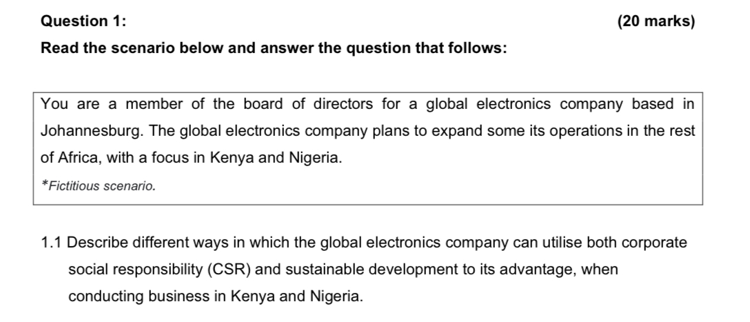 Question 1: (20 marks) Read the scenario below and answer the