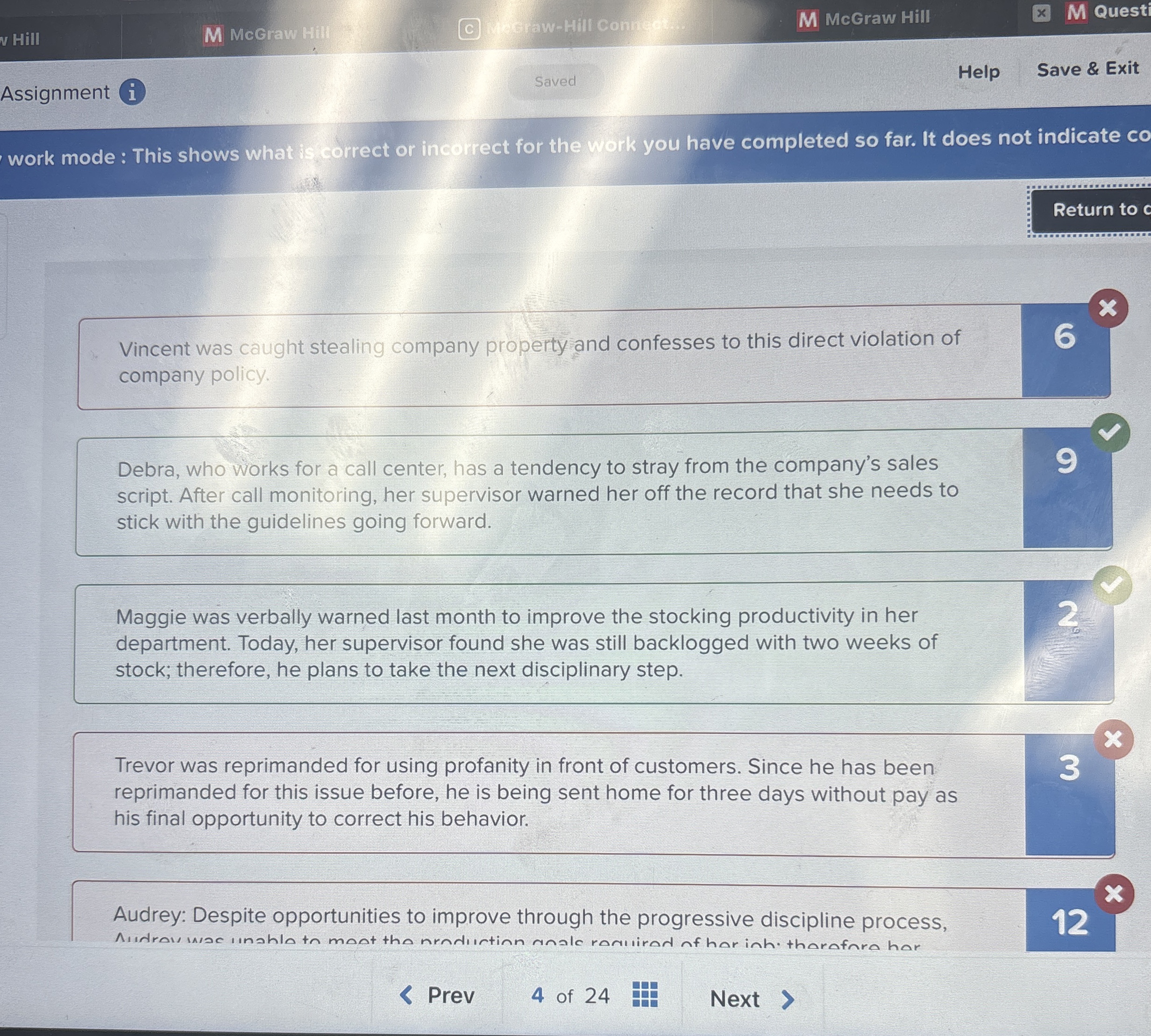  Assignment (1) Saved Help Save & Exit work mode : This