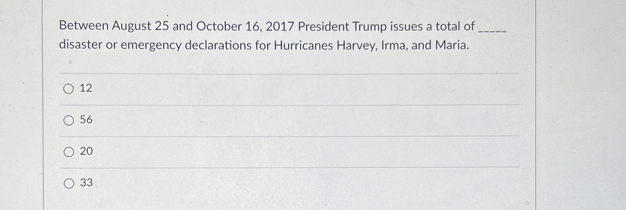  Between August 25 and October 16,2017 President Trump issues a total