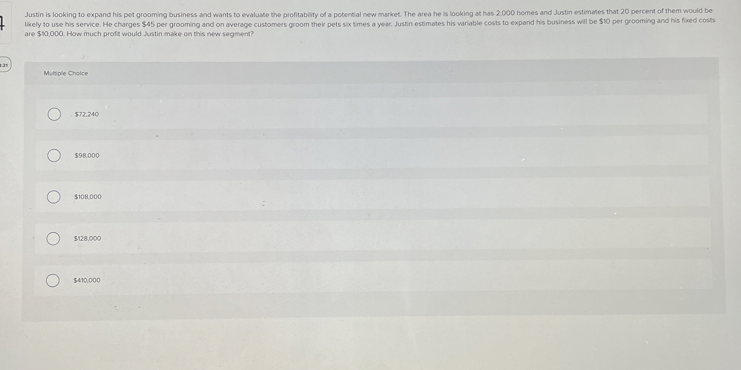  are $10,000. How much profit would Justin make on this new