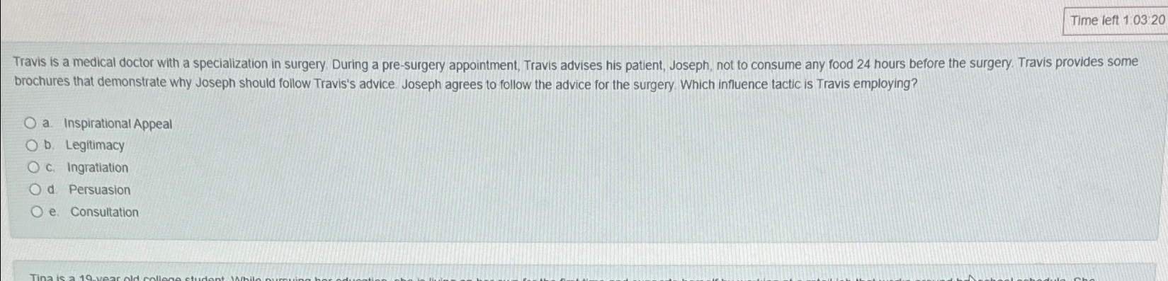  Time left 1.0320 Travis is a medical doctor with a specialization