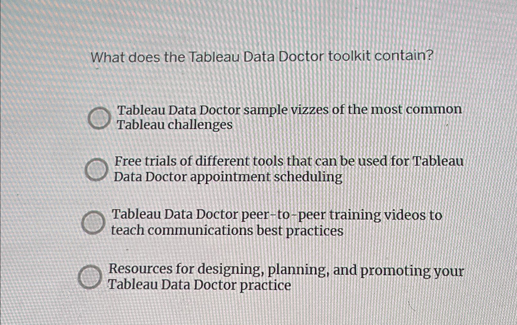  What does the Tableau Data Doctor toolkit contain? Tableau Data Doctor