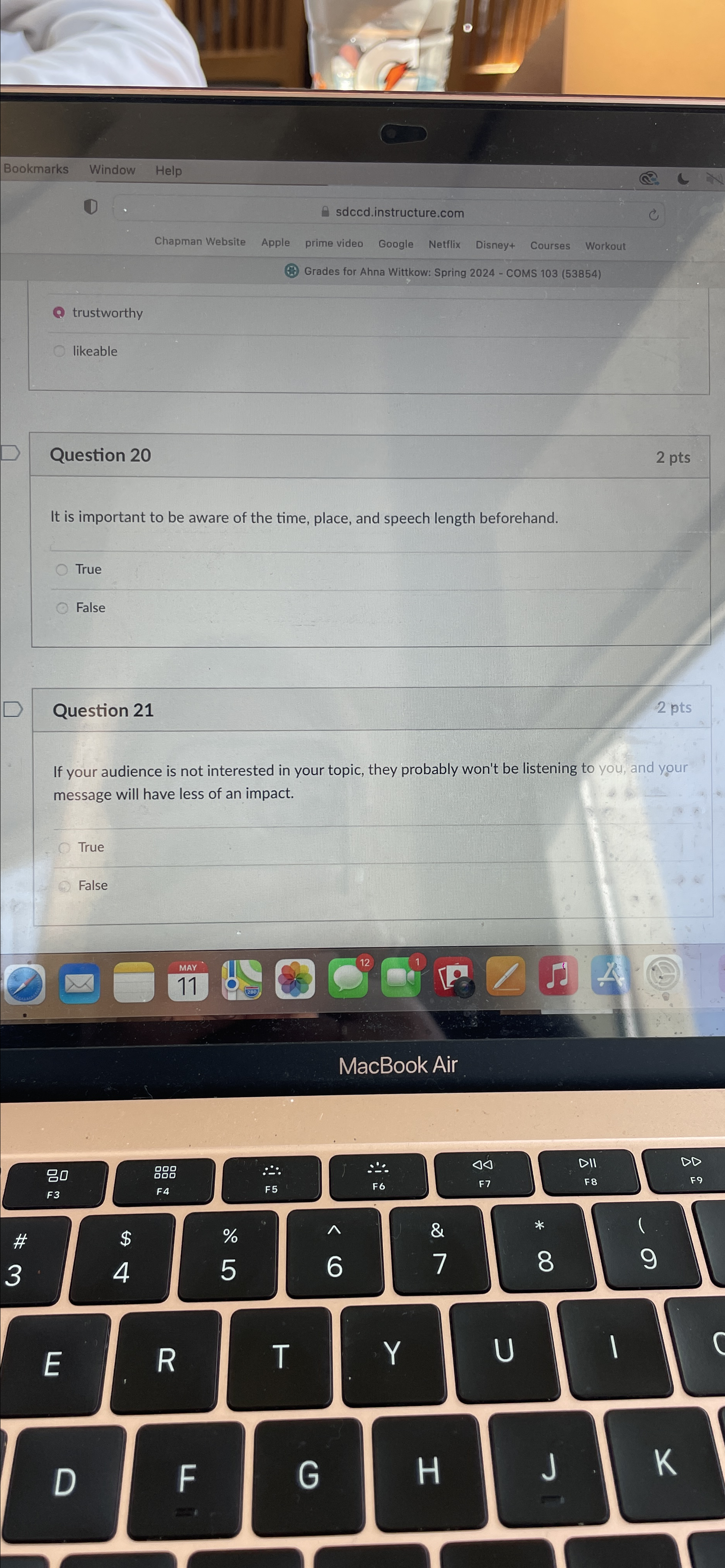  Bookmarks Window Help 0 sdccd.instructure.com Chapman Website Apple prime video Google