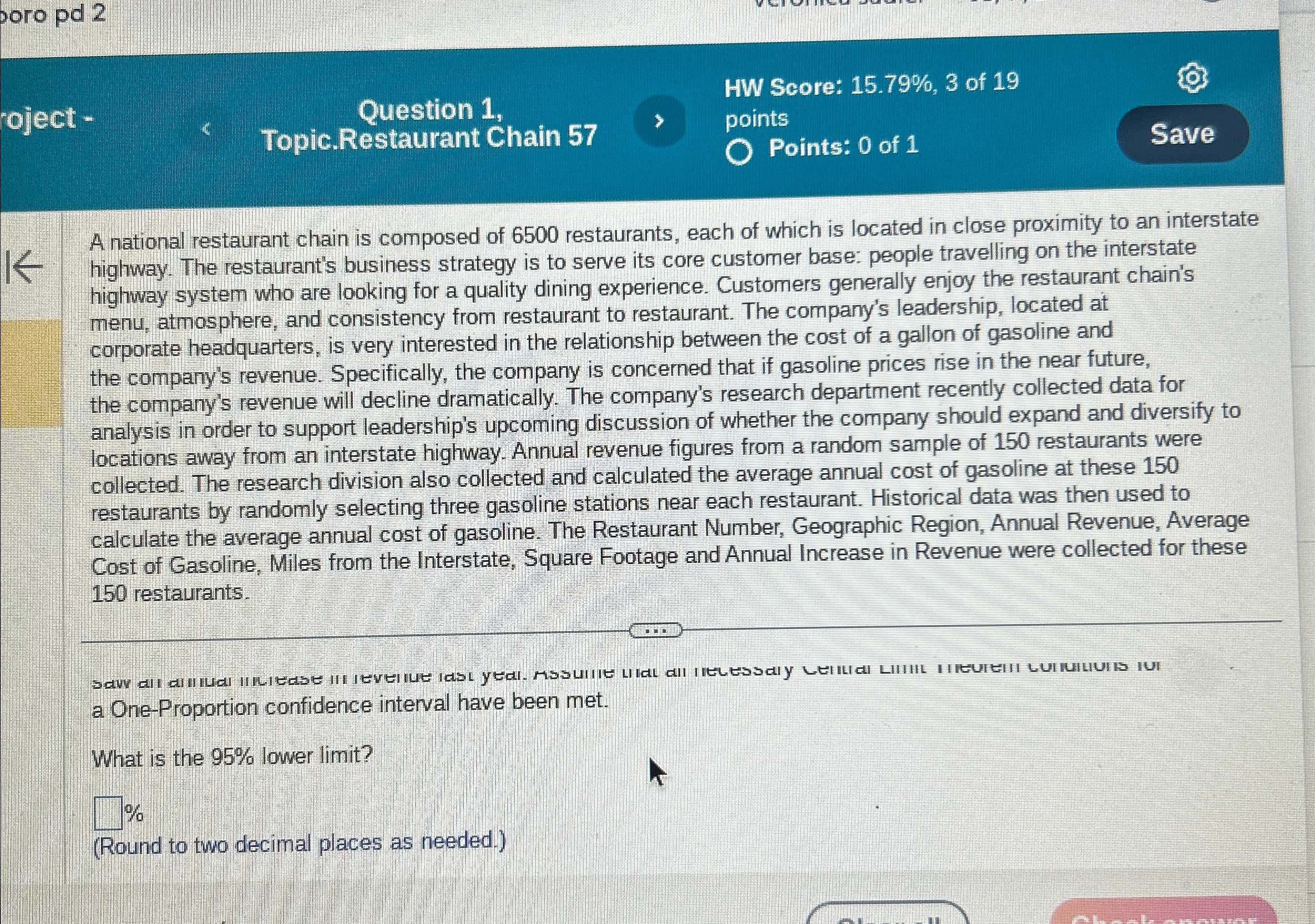  boro pd 2 ject - Question 1, Topic.Restaurant Chain 57 HW