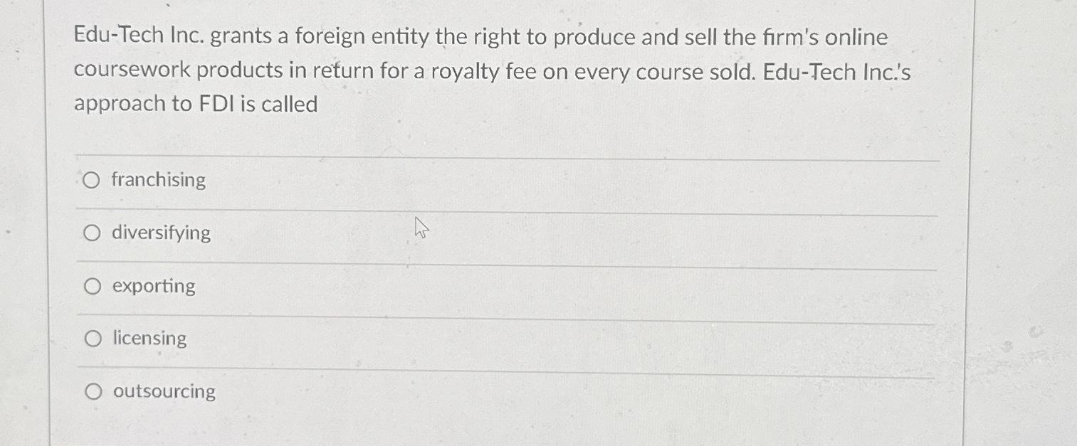  Edu-Tech Inc. grants a foreign entity the right to produce and