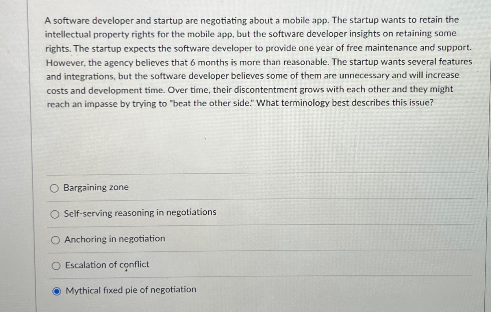  A software developer and startup are negotiating about a mobile app.