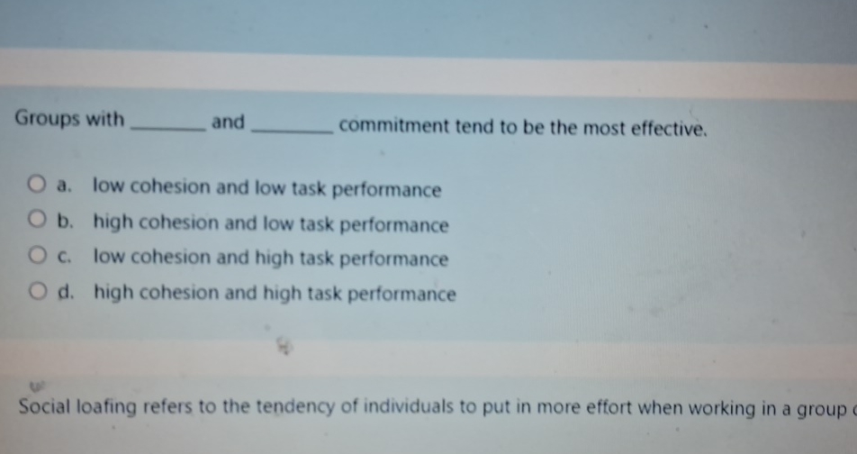  Groups with and commitment tend to be the most effective. a.