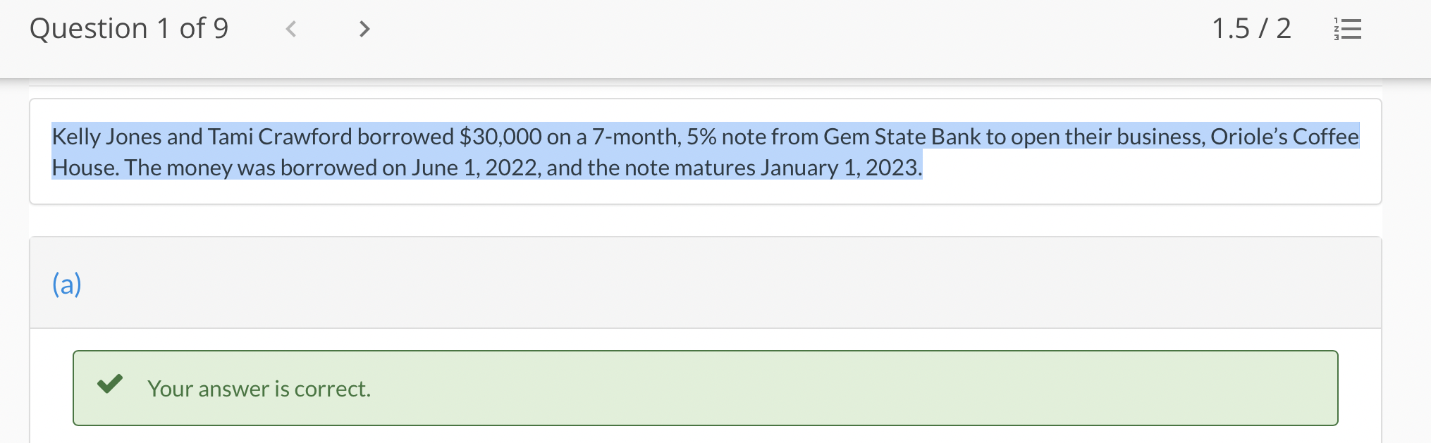  \fQuestion 1 of9 1.5/2 E (d) Prepare the entry required on