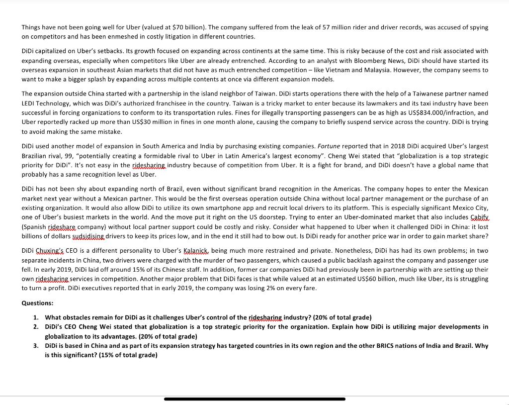 ' I Things have not been going well for Uber (valued at