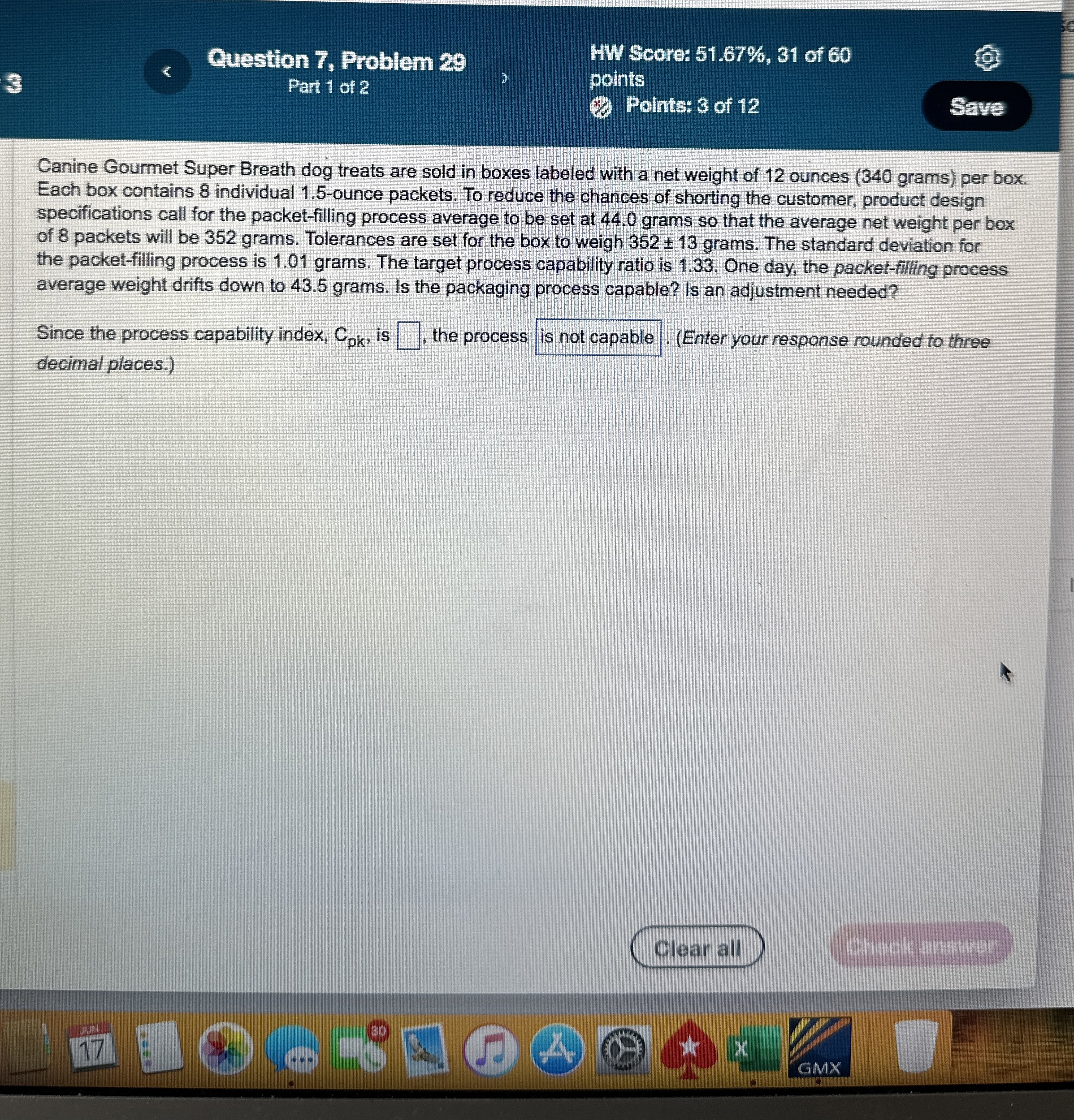  Question 7, Problem 29 HW Score: 51.67%,31 of 60 Part 1