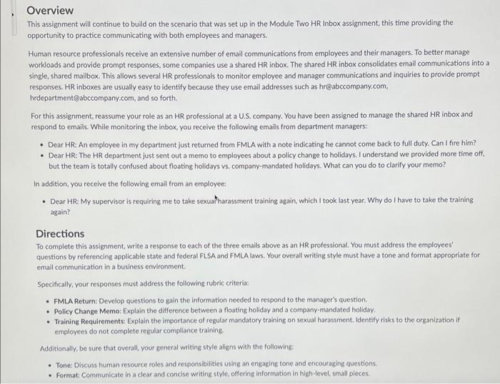  Overview This assignment will continue to build on the scenario that