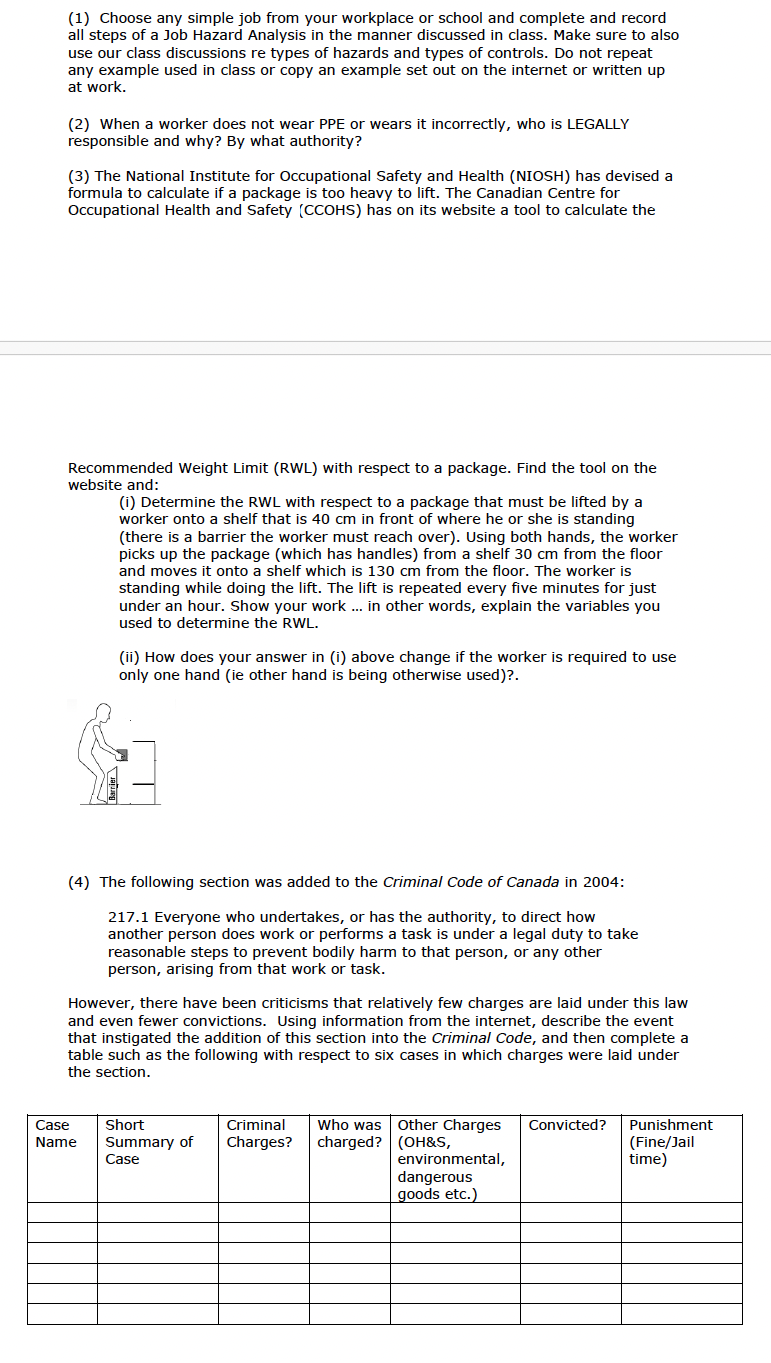  (1) Choose any simple job from your workplace or school and