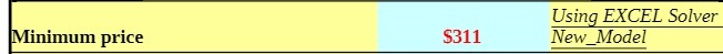 Using EXCEL Solver Minimum price $311 New_Model