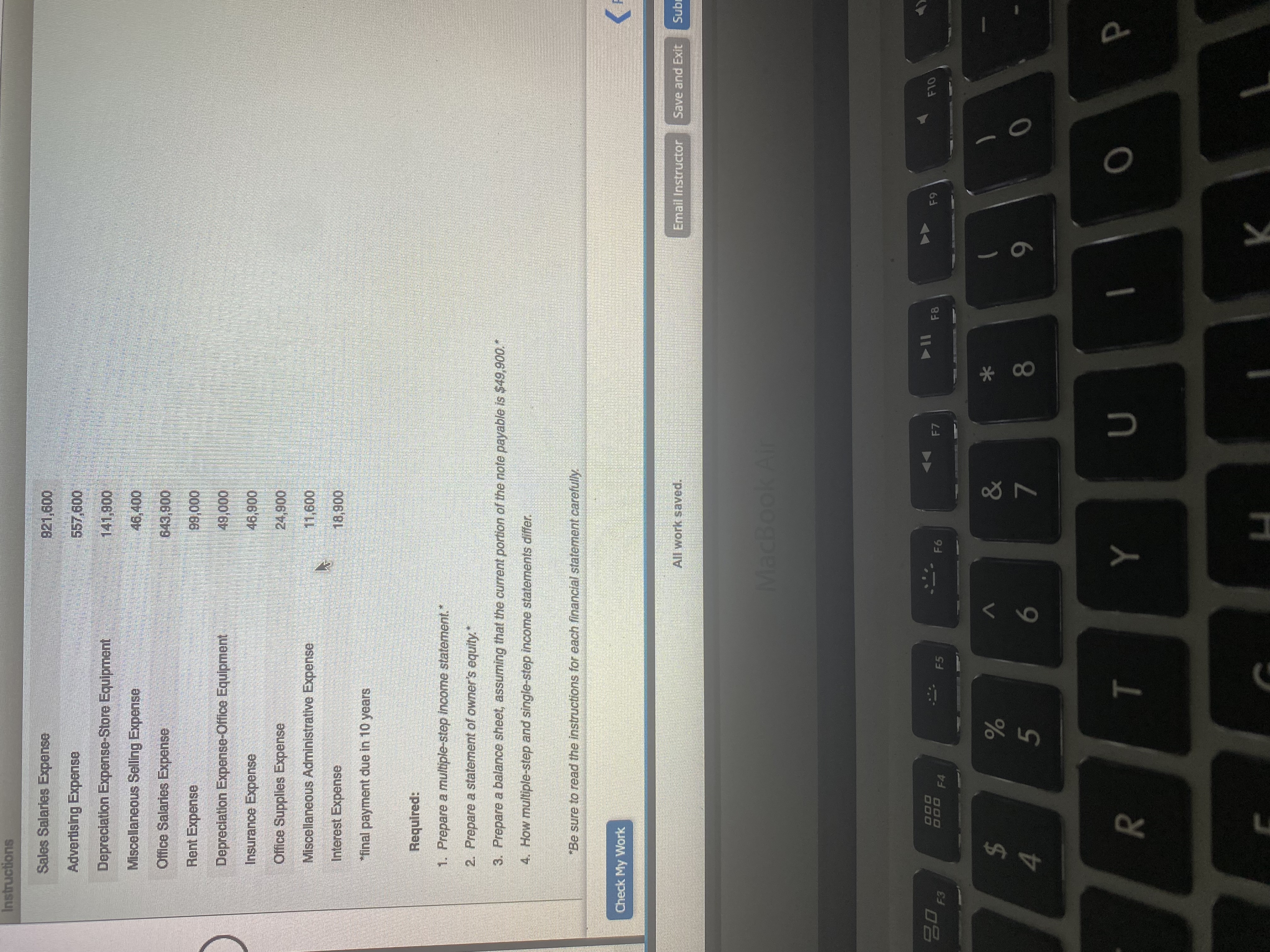 Income Statement Statement of Owner's Equity Instructions X The following selected accounts