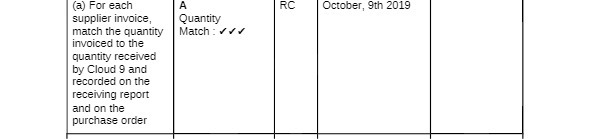 (@) For each A RC October, 9th 2019 supplier invoice, Quantity