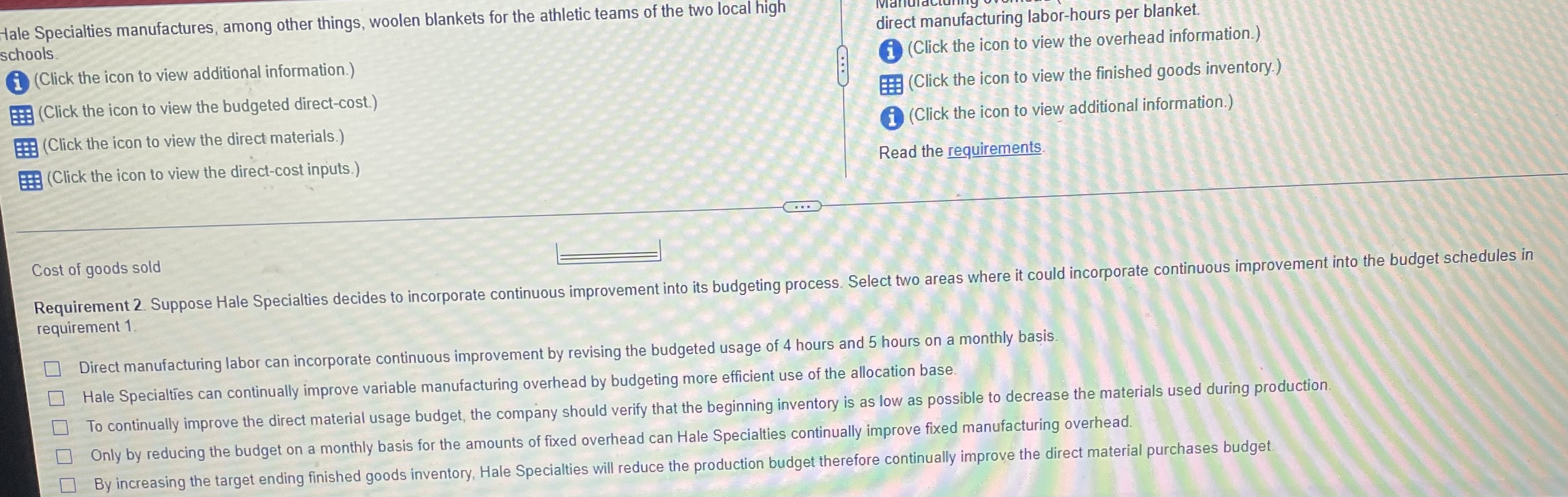 are as follows Broncos Blanket Rams Blanket Beginning inventory in units Beginning