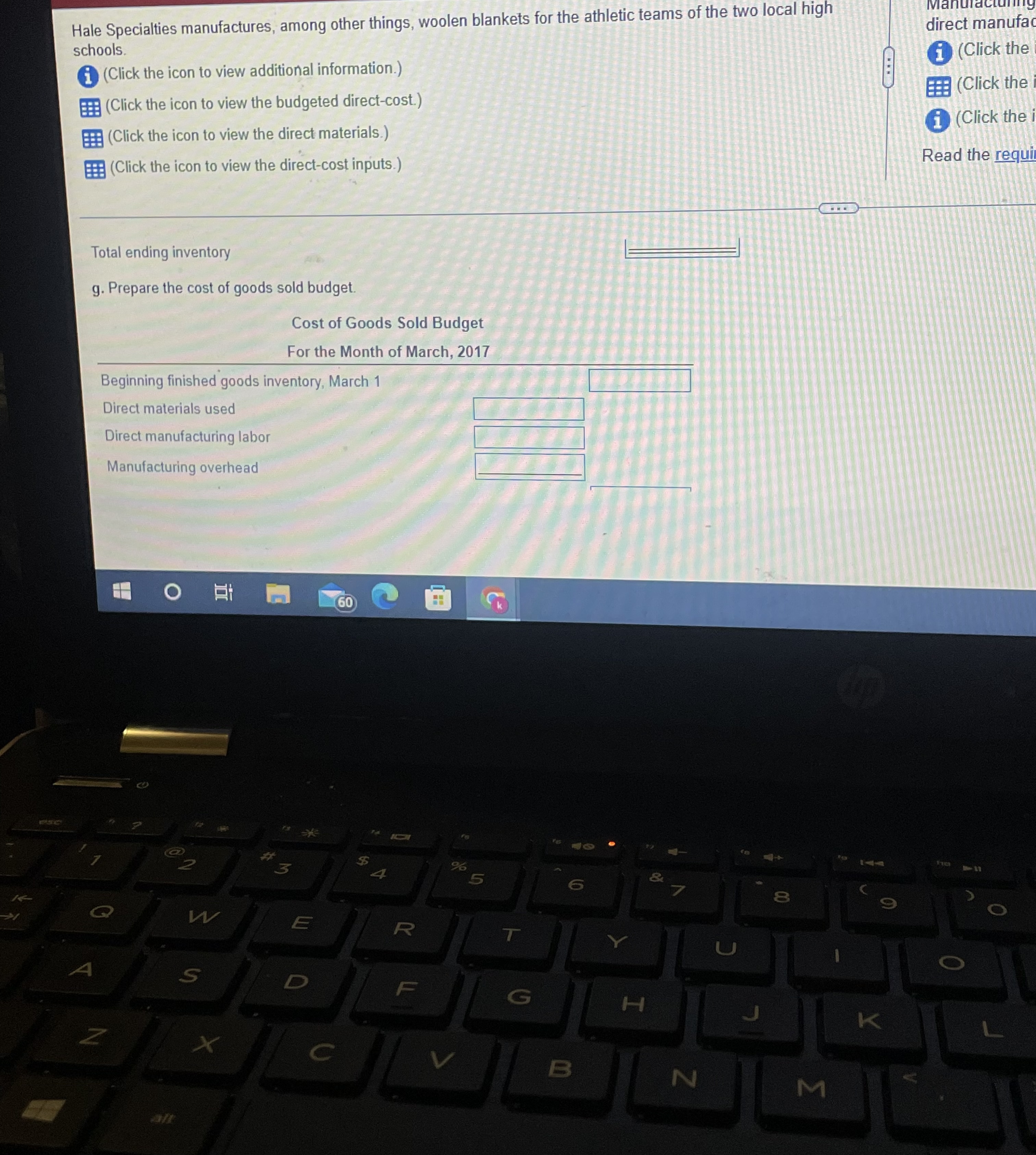 inventory in dollars (cost) $ 1,960 $ 2,945 Target ending inventory in