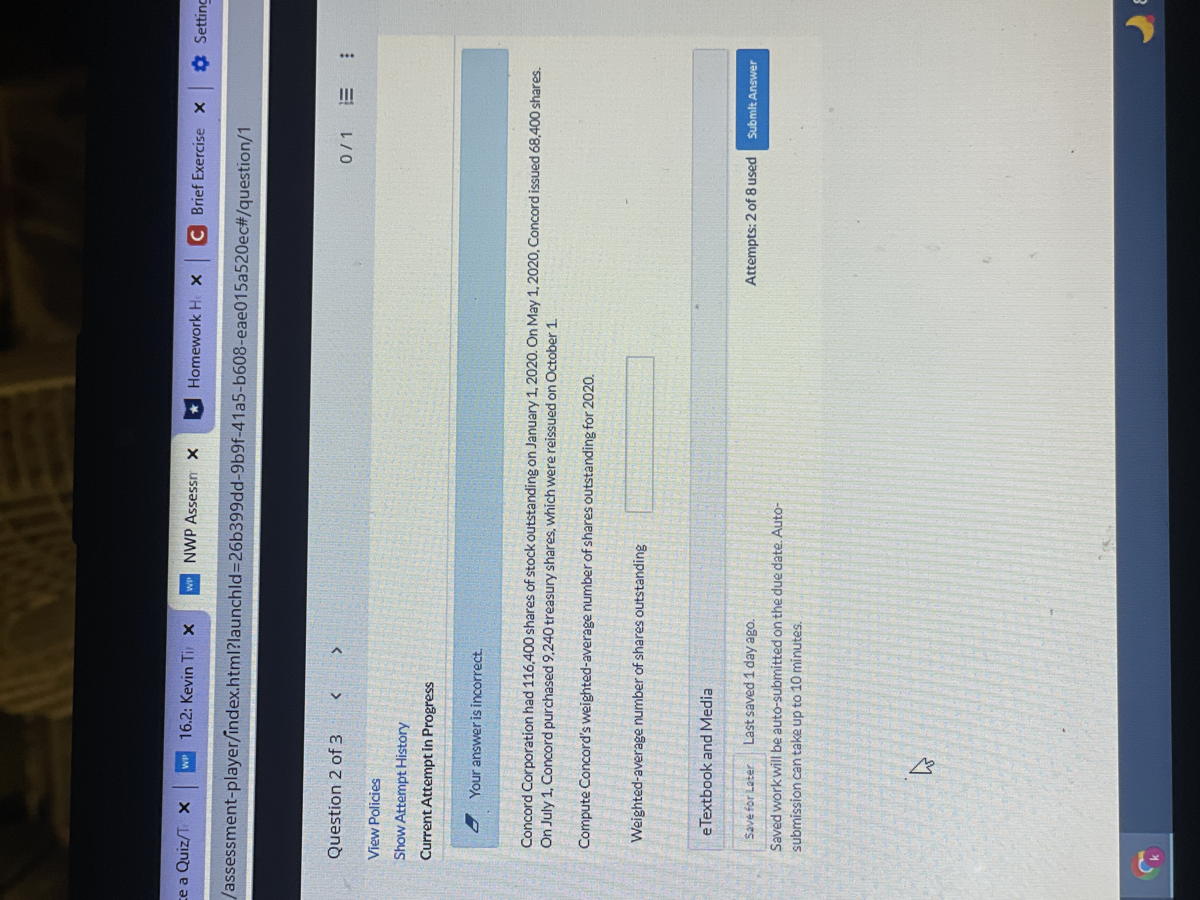 please help me with my hw e a Quiz/T X w| 16.2: