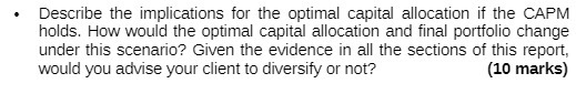 Describe the implications for the optimal capital allocation if the CAPM