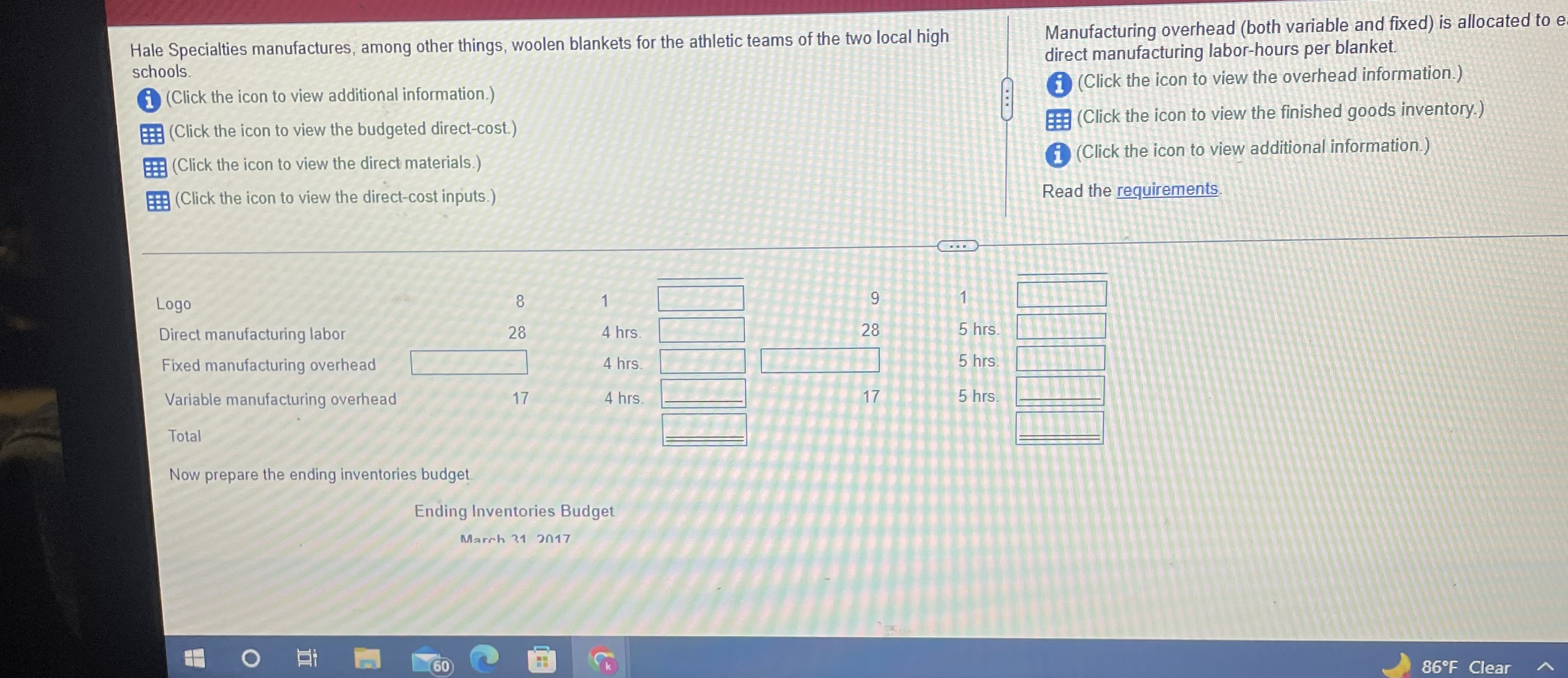 the finished goods inventory.) i (Click the {an to view additional information.)