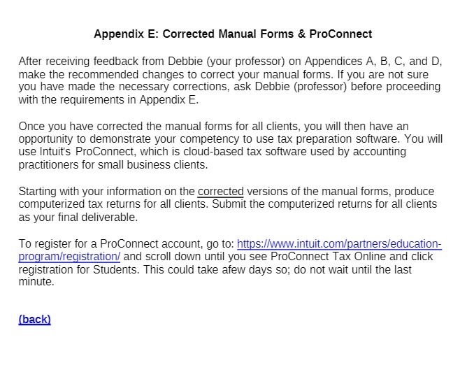  Appendix E: Corrected Manual Forms & ProConnect After receiving feedback from