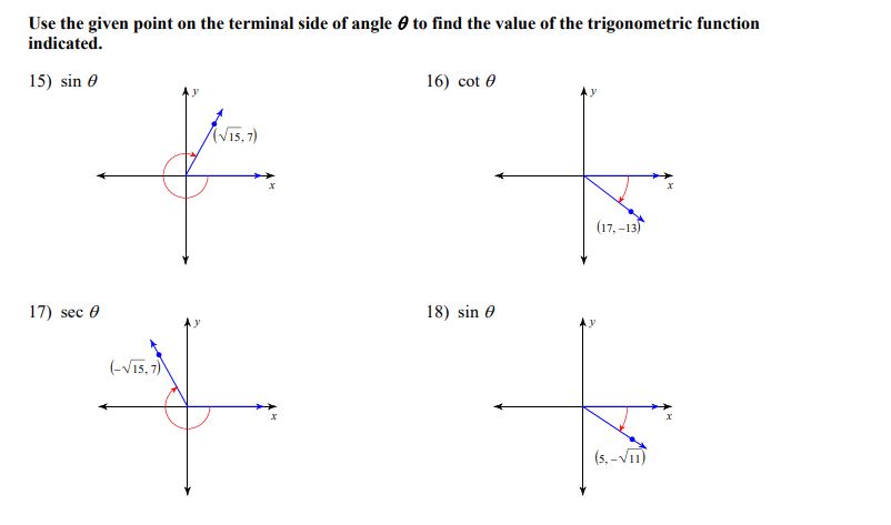 need help with these math problems Use the given point on the