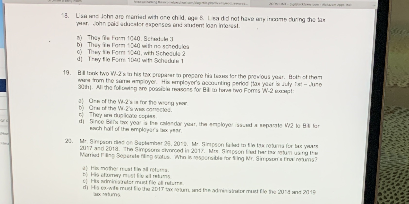  https://elearning.theincometaxschool.com/pluginfile.php/82285/mod_resource.. ZOOM LINK - gigi@jacktaxes com - Alakazam Apps Mail 18.