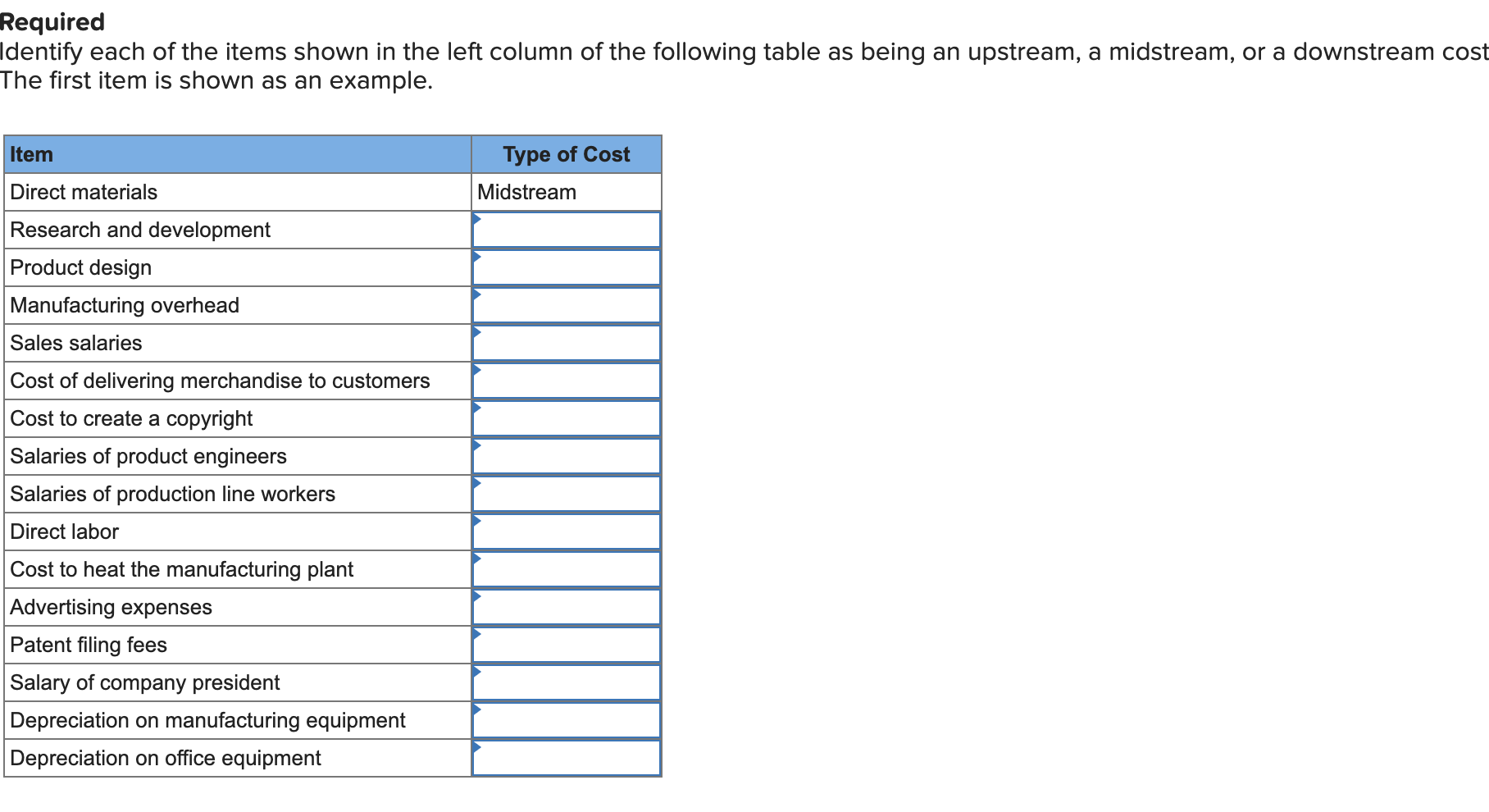 Required Identify each ofthe items shown in the left column of
