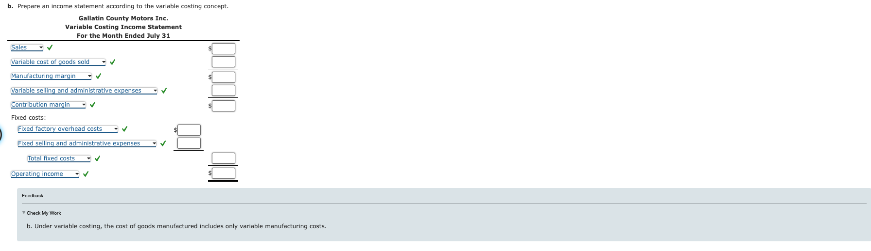 Absorption Costing and Variable Costing Gallatin County Motors Inc. assembles and sells
