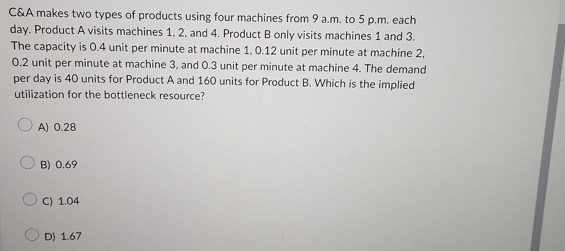  C\&A makes two types of products using four machines from 9