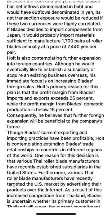 Blades is importing rubber and plastic components from various suppliers in Thailand