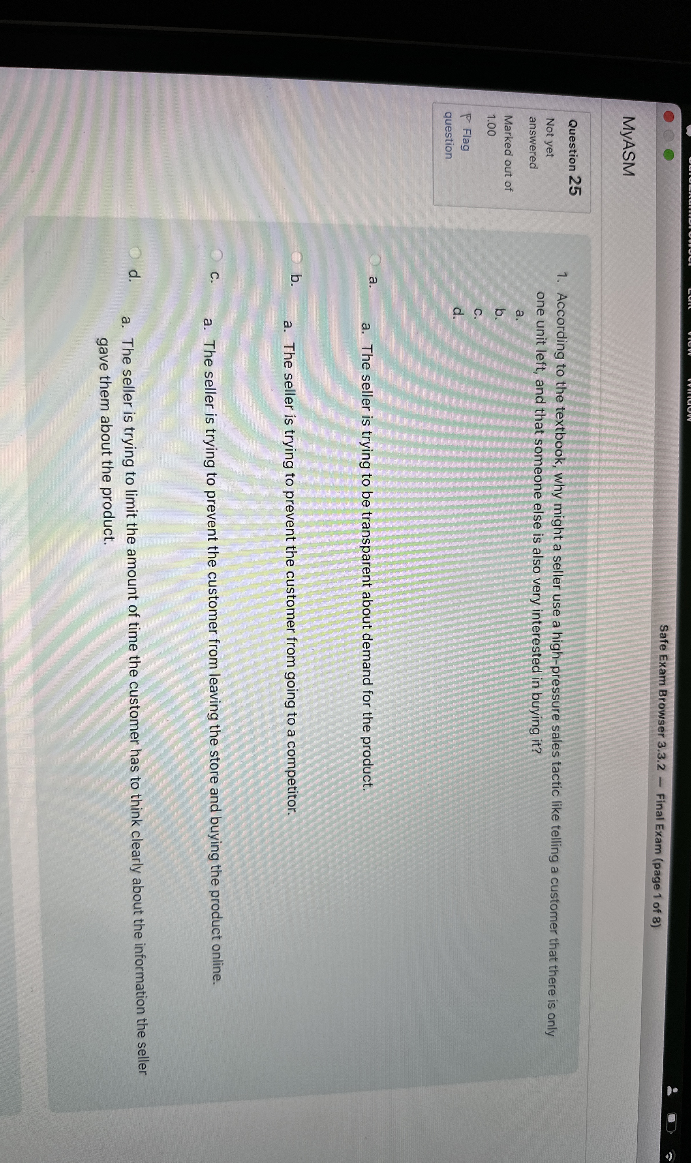  Safe Exam Browser 3.3.2- Final Exam (page 1 of 8) MyASM