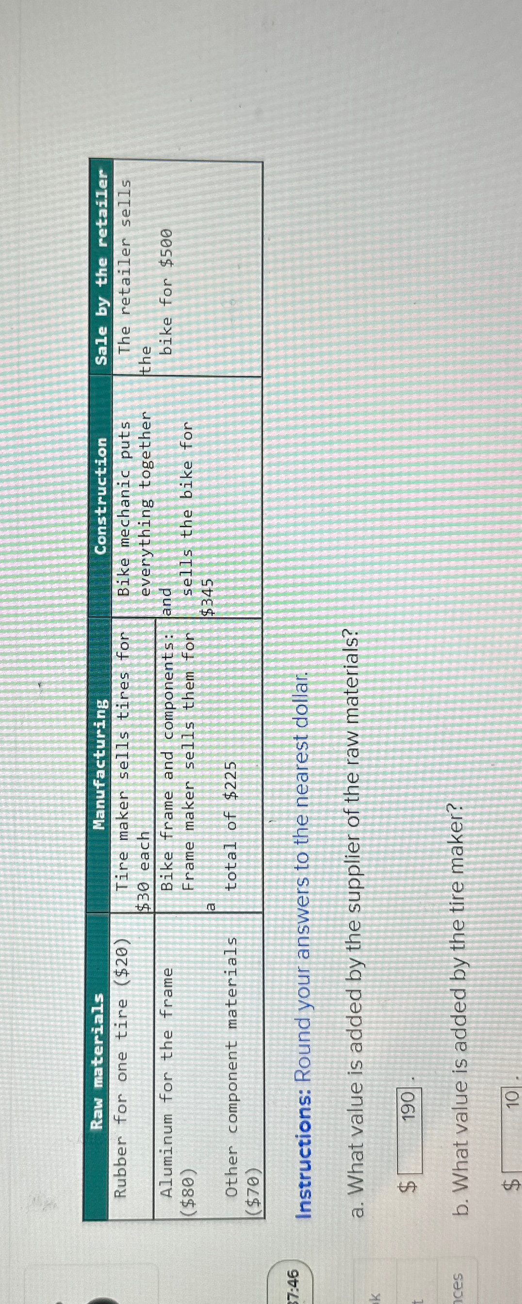  Instructions: Round your answers to the nearest dollar. a. What value