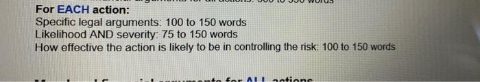 to 150 words Likelihood AND severity: 75 to 150 words How effective