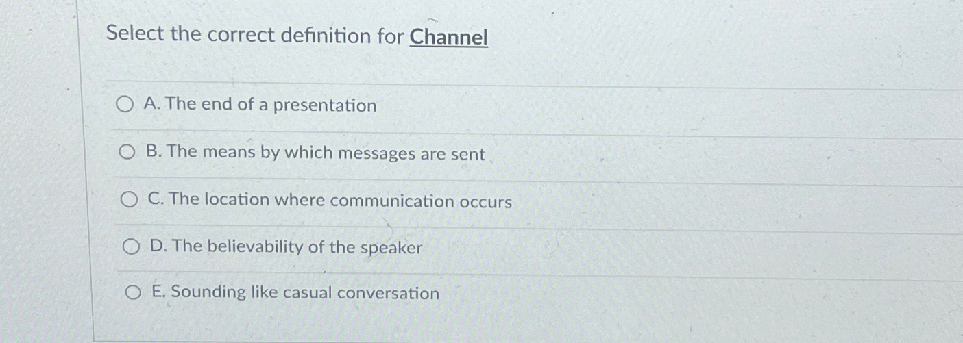  Select the correct definition for Channel A. The end of a